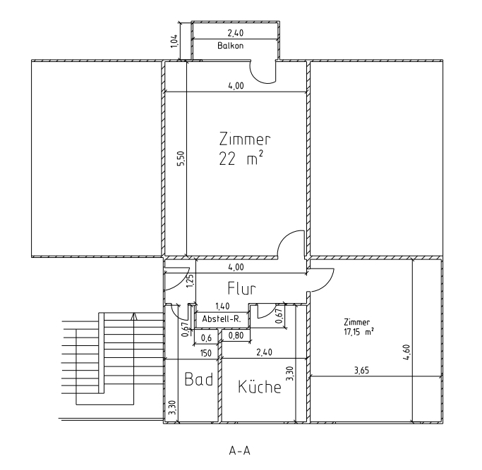 Bestandsgrundriss der 2-Zimmer-Wohnung